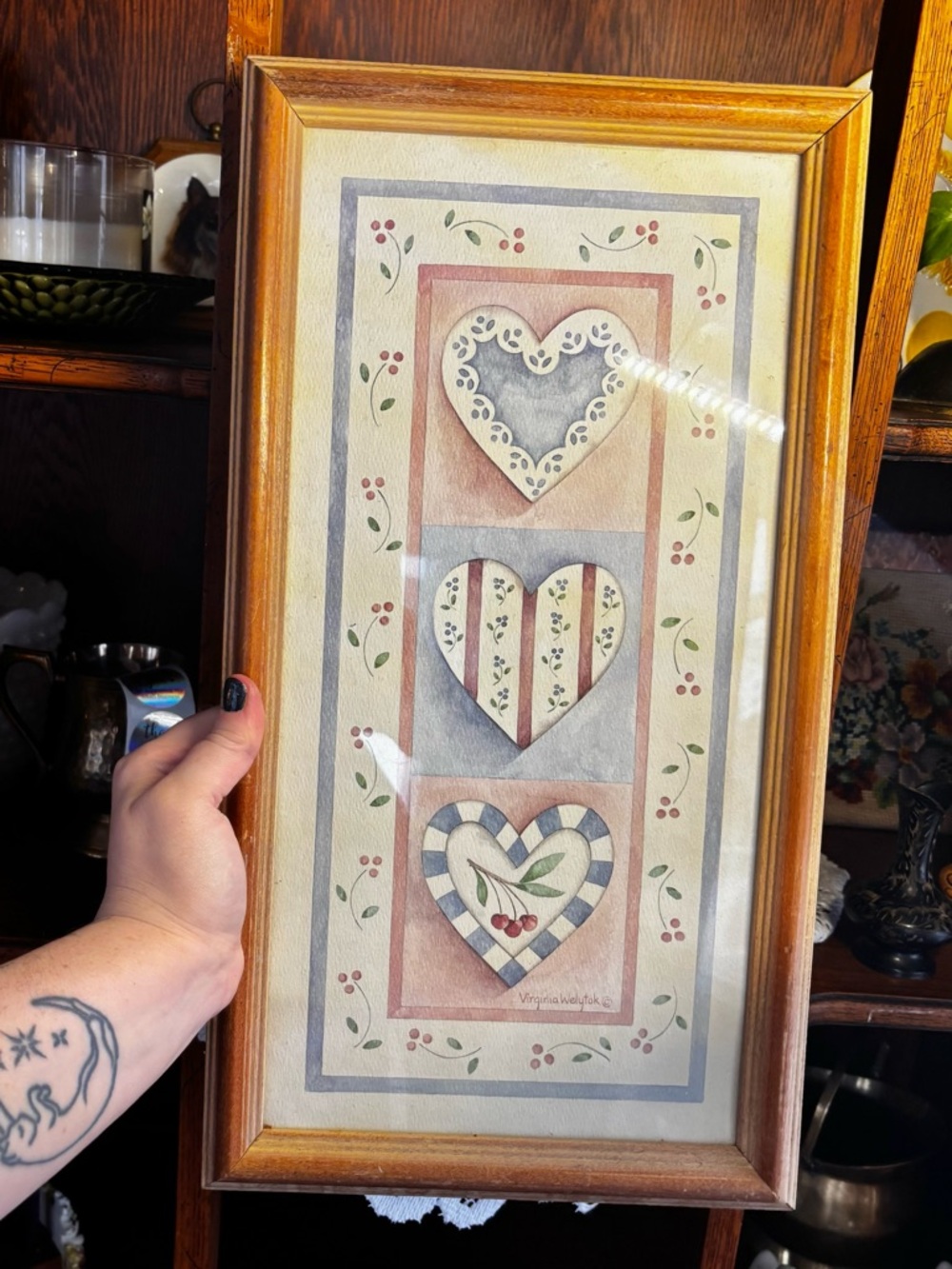 Vintage Framed Heart Trio Wall Art - Muted Red, Blue, Cream